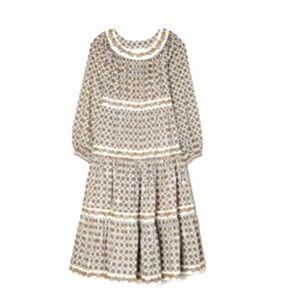 TORY BURCH Prairie Dress 100% Cotton Sz Med Tiered to below the knee MIDI